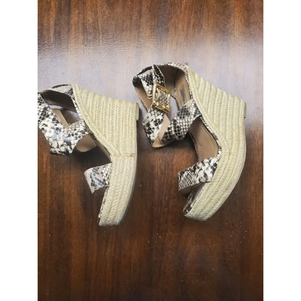 Steve Madden Snakeskin Chunky Strap Straw Wedges | Size 6.5